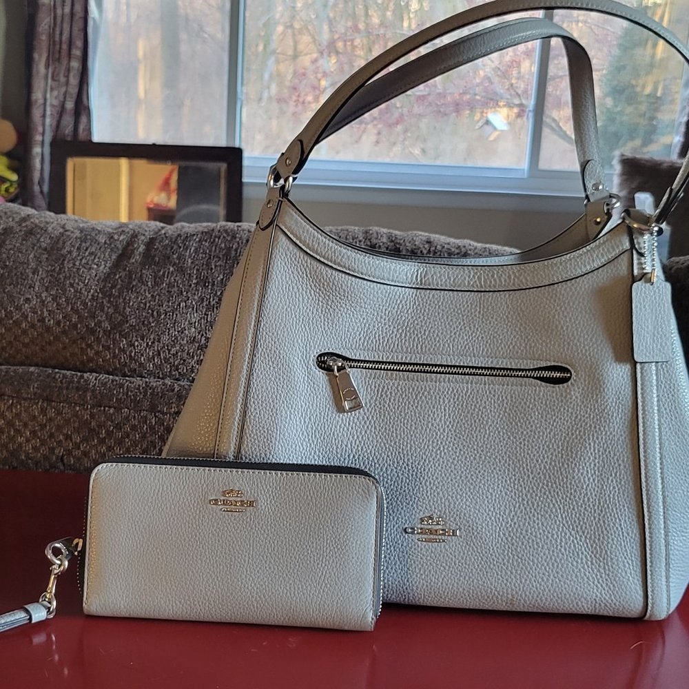 Coach Hobo Purse Ice Blue - Grey with Matching Wallet